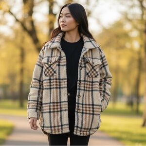 Style One | Super Fluffy Fleece Shacket in Plaid Size 1X